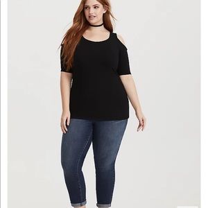 torrid black cold shoulder short sleeve foxy tee